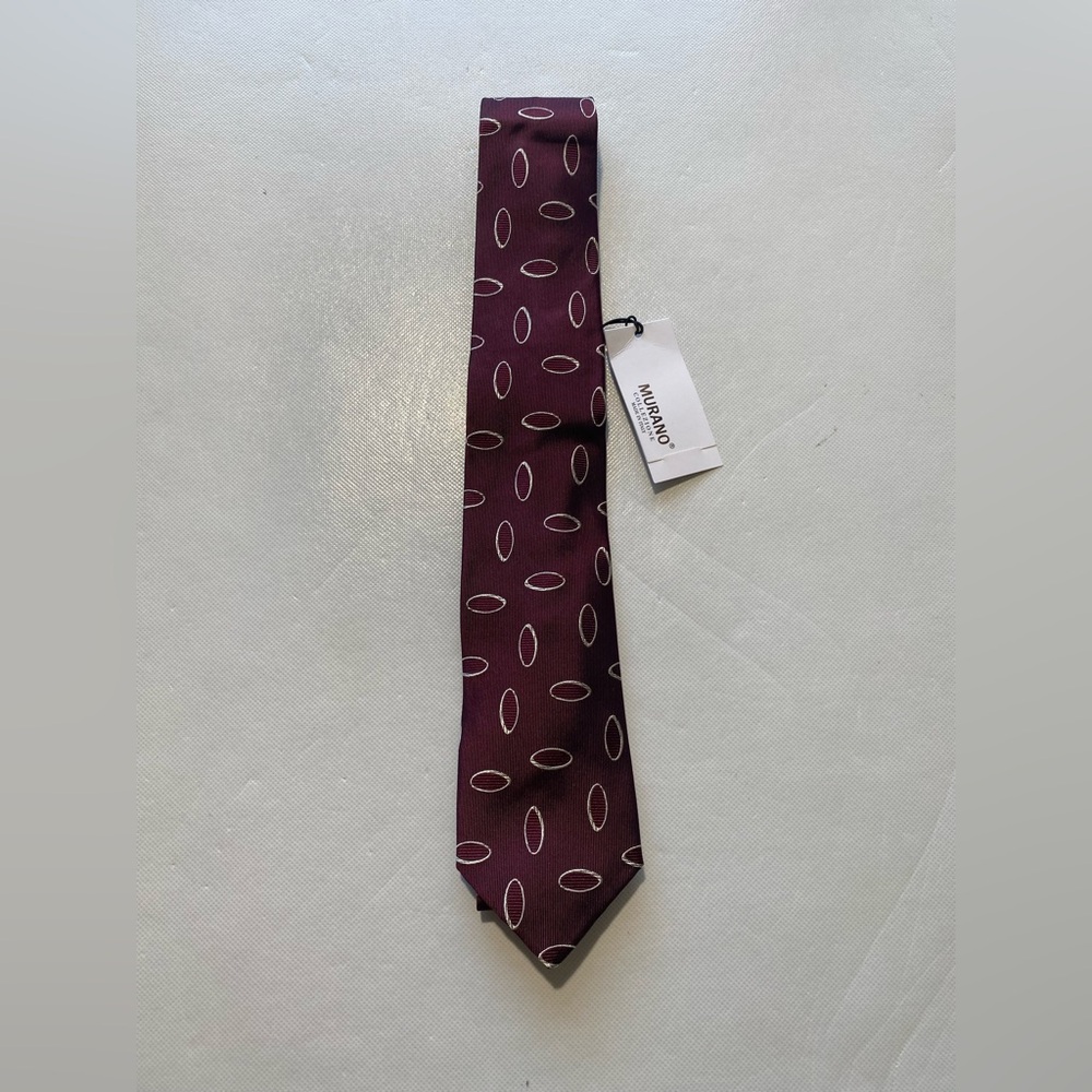 NEW- Mens Murano Collezione Neck Tie Silk  Geometric Maroon MSRP: $80 - A1